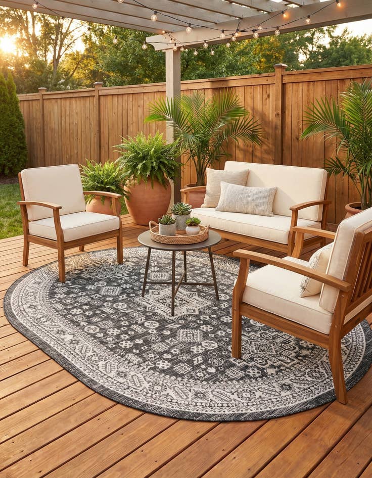 Detail image of  7' 10 x 10'  Washable Aztec Indoor / Outdoor Oval Rug