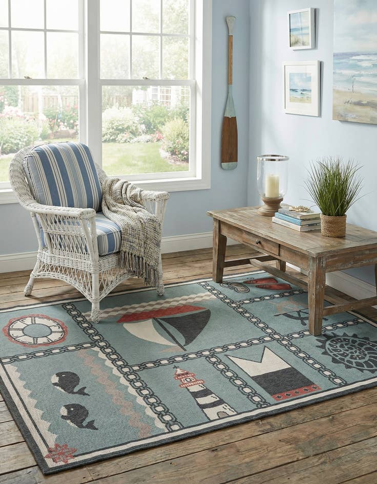 Detail image of 5' x 8'  Washable Coastal Indoor / Outdoor Rug