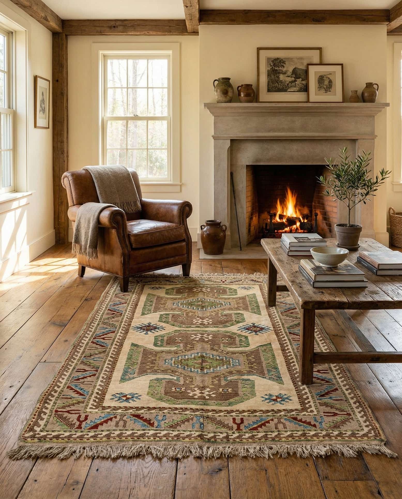 4' 4 x 5' 10 Hand Knotted Fars Wool Rug