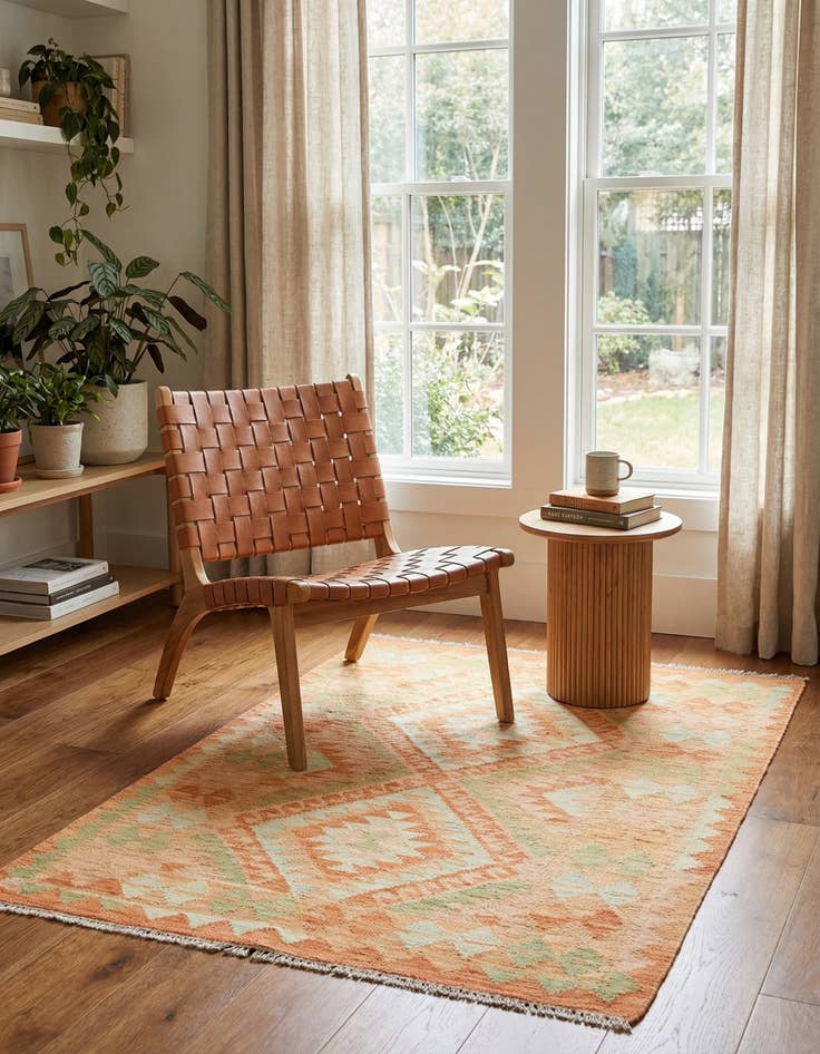 Detail image of 2' 8 x 4'  Hand Woven Kilim Waziri Wool Rug