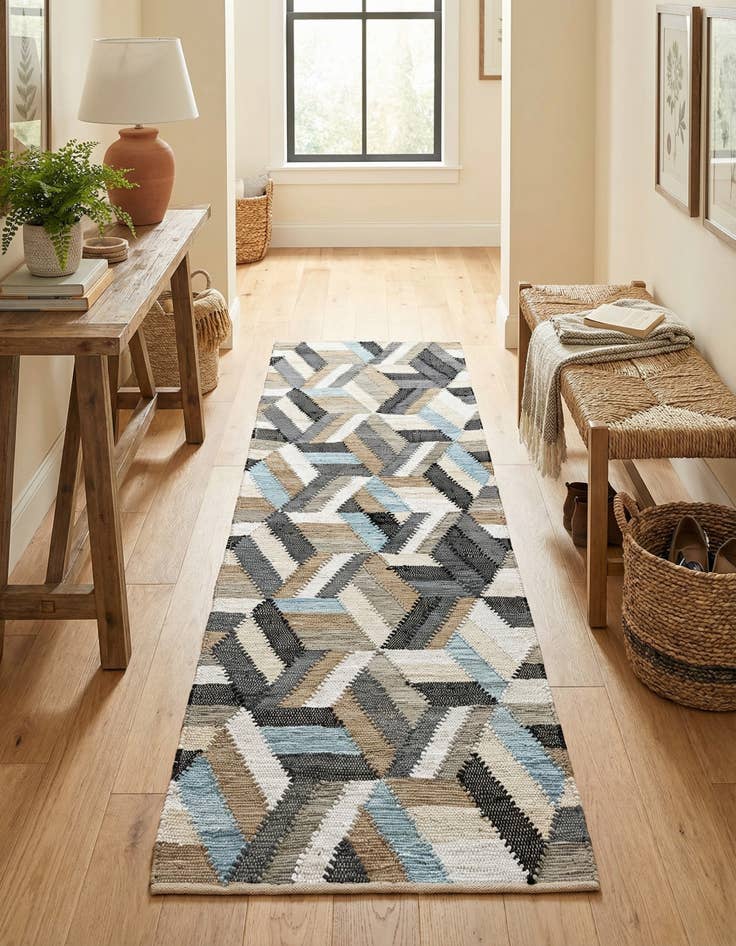 Detail image of 2' 7 x 10'  Hand Braided Chindi Cotton Runner Rug