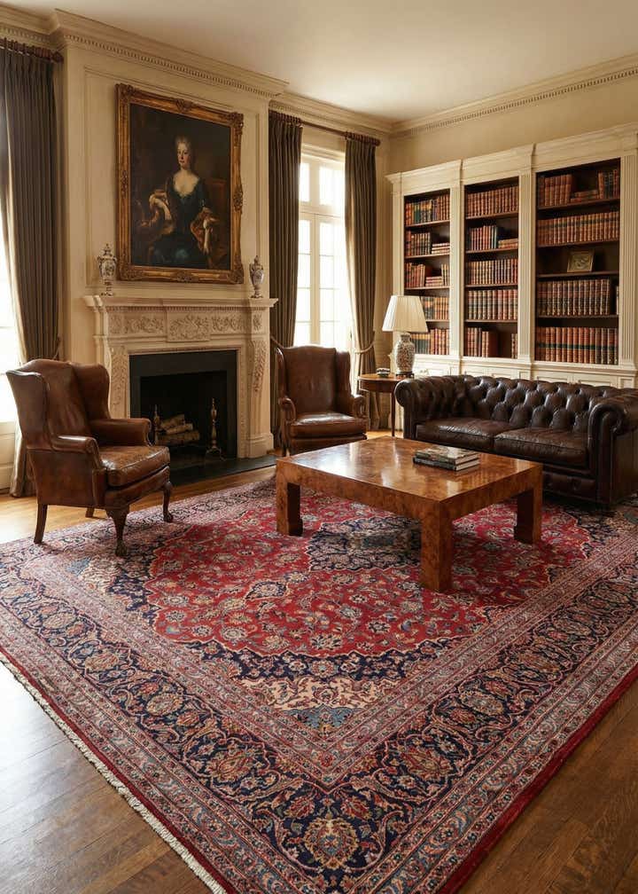 9' 8 x 12' 10 Hand Knotted Kashan Persian Wool Rug
