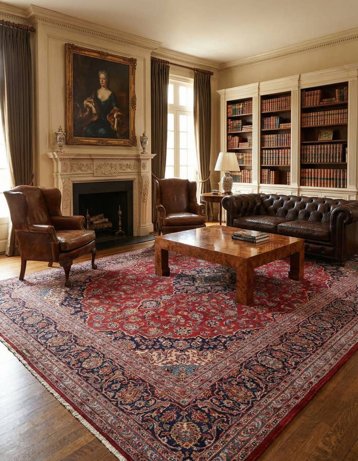 Detail image of  9' 8 x 12' 10  Hand Knotted Kashan Persian Wool Rug