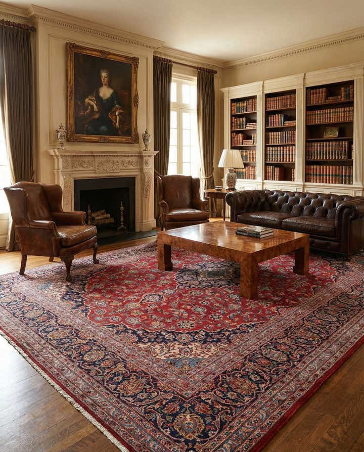 9' 8 x 12' 10 Hand Knotted Kashan Persian Wool Rug