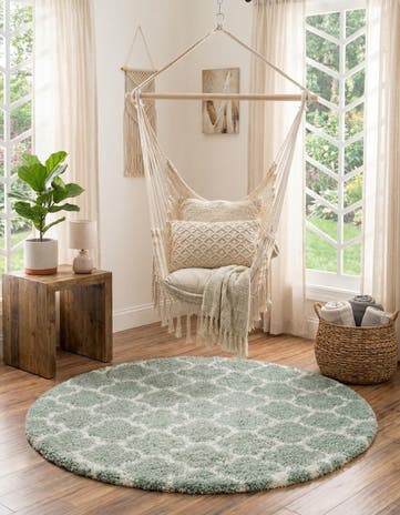 White Cyan Marrakesh Shag Round Rug