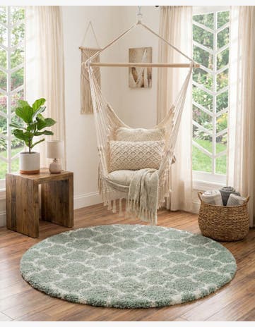 White Cyan Marrakesh Shag Round Rug