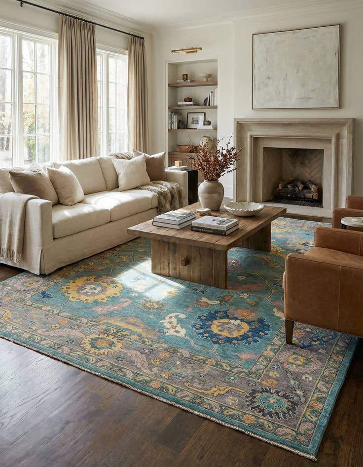 Detail image of 9' 2 x 12'  Hand Knotted Oushak Rug