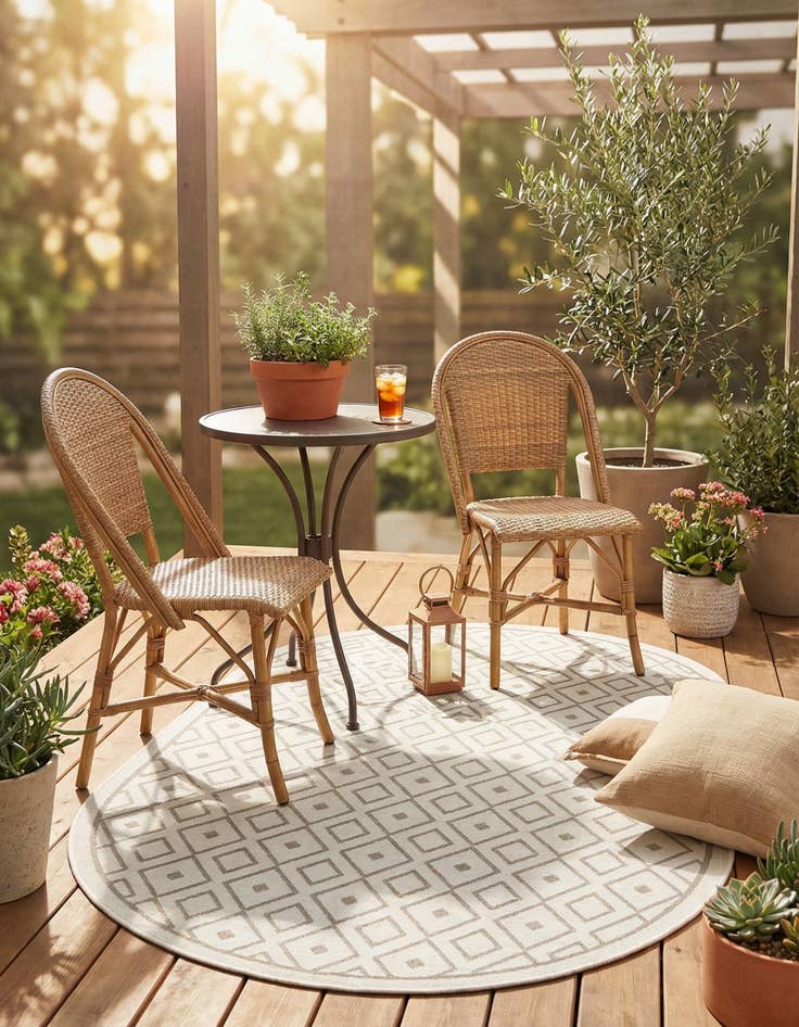 Detail image of  5' 3 x 8'  Washable Lattice Indoor / Outdoor Oval Rug