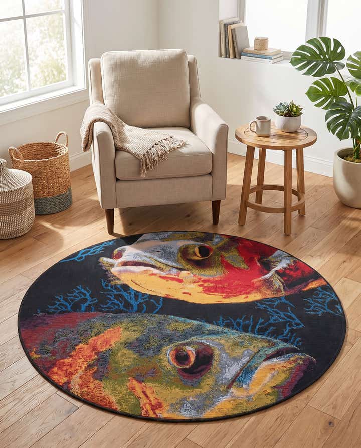 4' x 4' Easy-Clean Coastal Indoor / Outdoor Round Rug