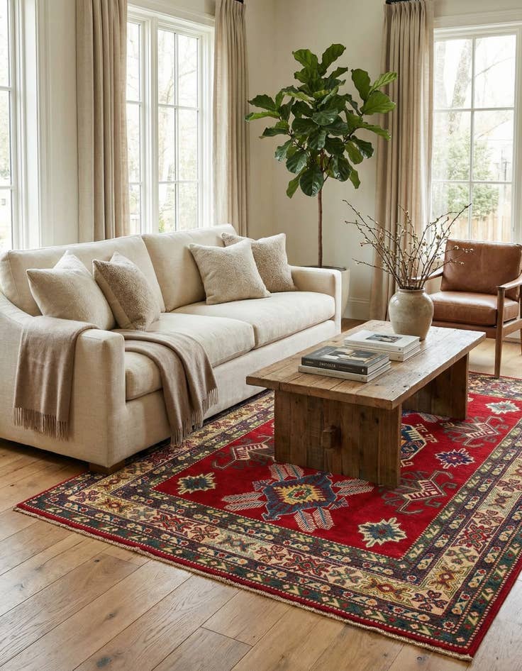 Detail image of  5' 9 x 8'  Hand Knotted Kazak Rug