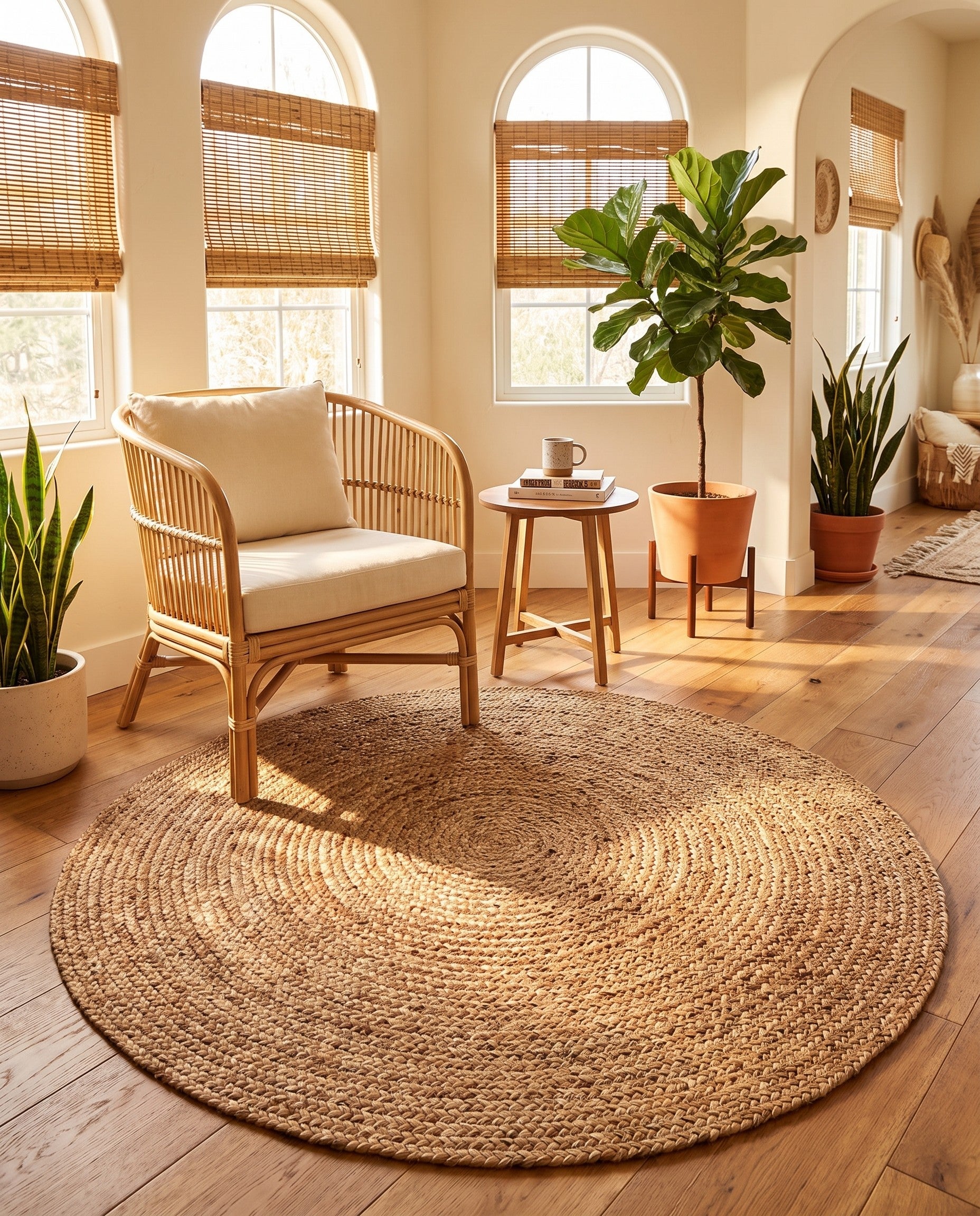 5' 1 x 5' 1 Handmade Braided Jute Round Rug