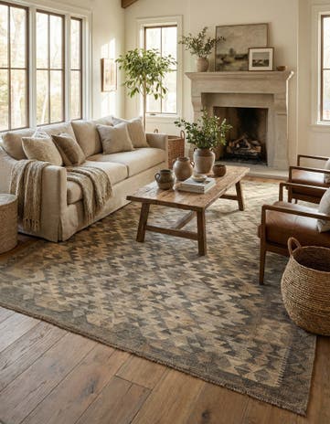 6' 8 x 9' 6 Hand Woven Kilim Maymana Wool Rug