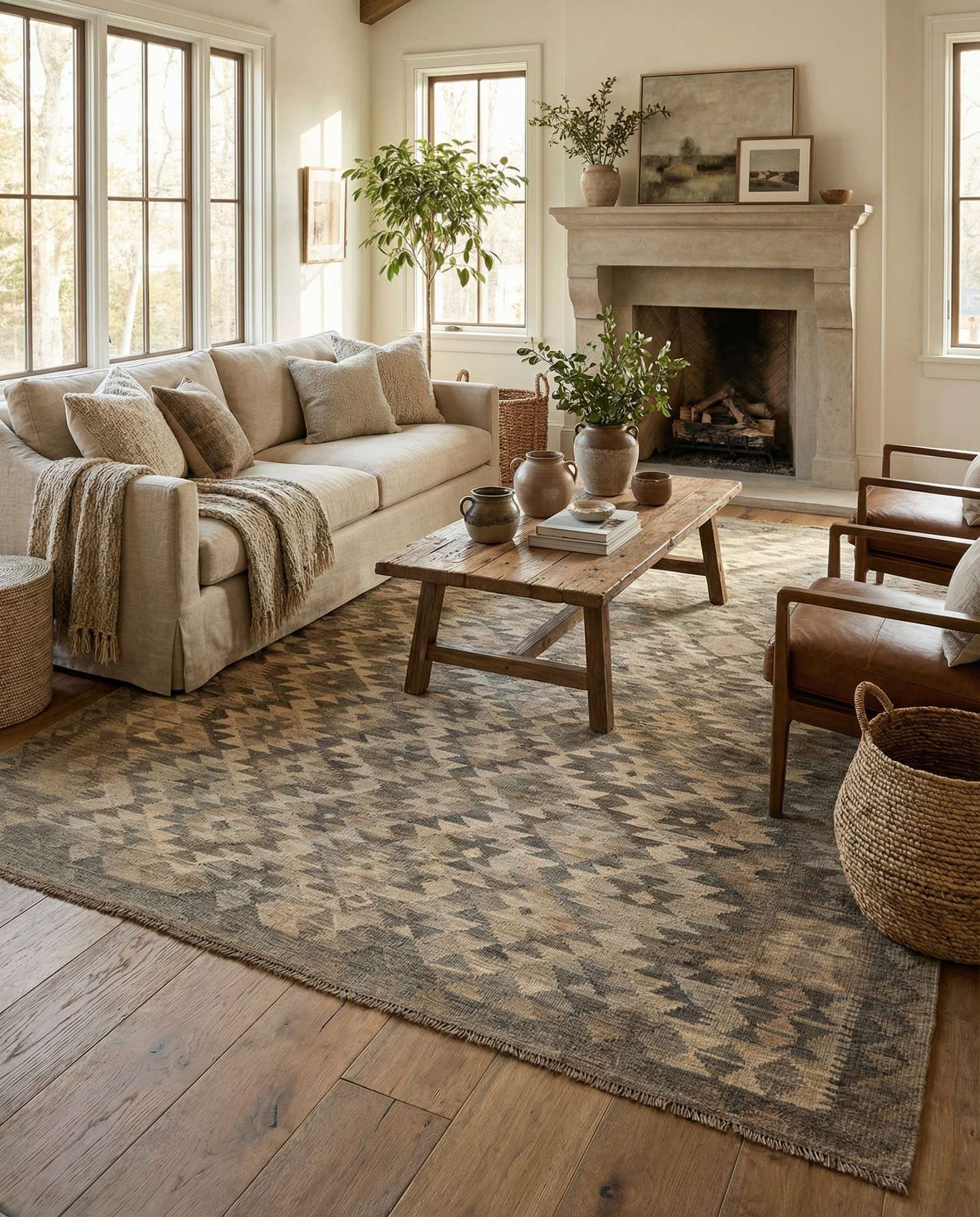 6' 8 x 9' 6 Hand Woven Kilim Maymana Wool Rug
