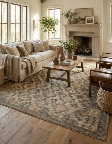 6' 8 x 9' 6 Hand Woven Kilim Maymana Wool Rug