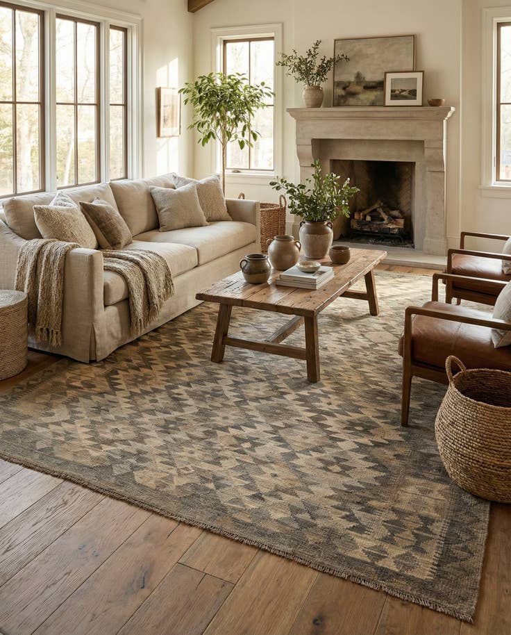 Detail image of 6' 8 x 9' 6 Hand Woven Kilim Maymana Wool Rug