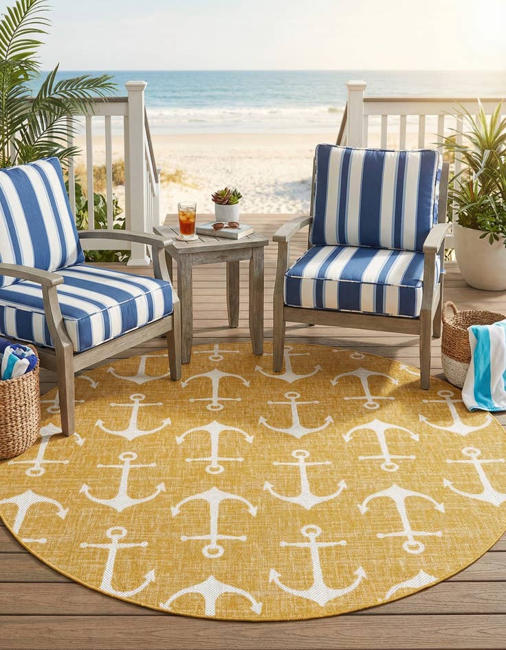 Detail image of 7' 10 x 7' 10  Washable Coastal Indoor / Outdoor Round Rug
