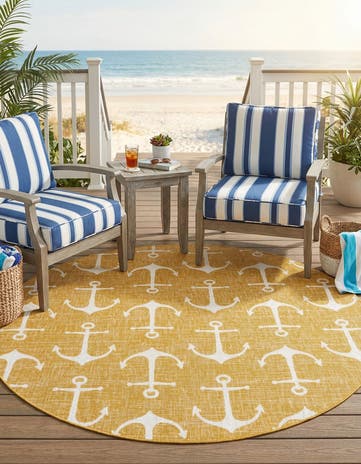 7' 10 x 7' 10 Easy-Clean Coastal Indoor / Outdoor Round Rug