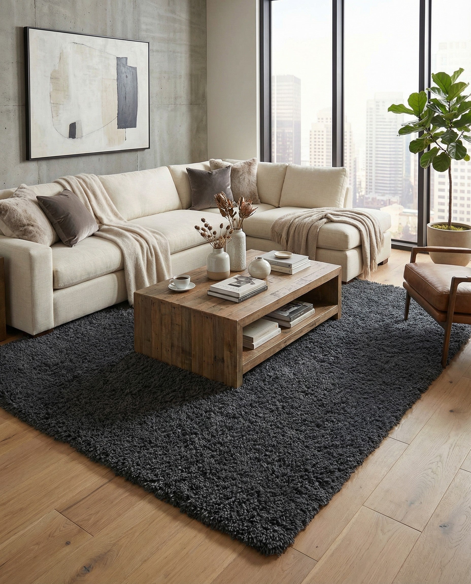  5' 7 x 7' 5 Solid Shag Rug