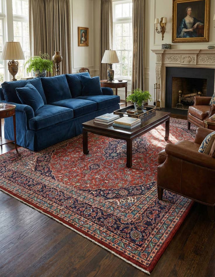 Detail image of  9' 10 x 12' 7  Hand Knotted Mashad Persian Wool Rug