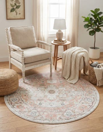 Rose Pink Madeline Vintage Round Rug