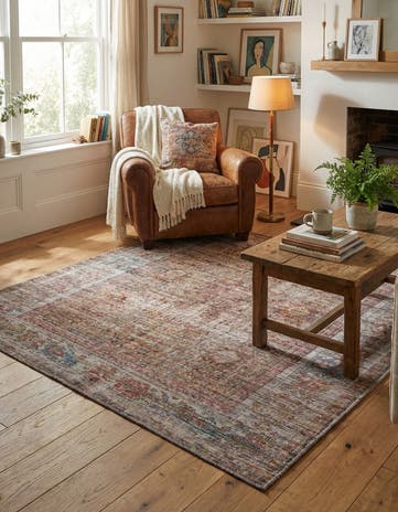 Rust Red and Brown Washable Nostalgia Square Rug