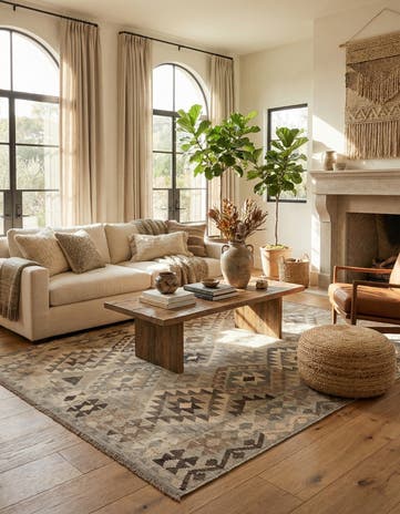 5' 9 x 7' 9 Hand Woven Kilim Maymana Wool Rug