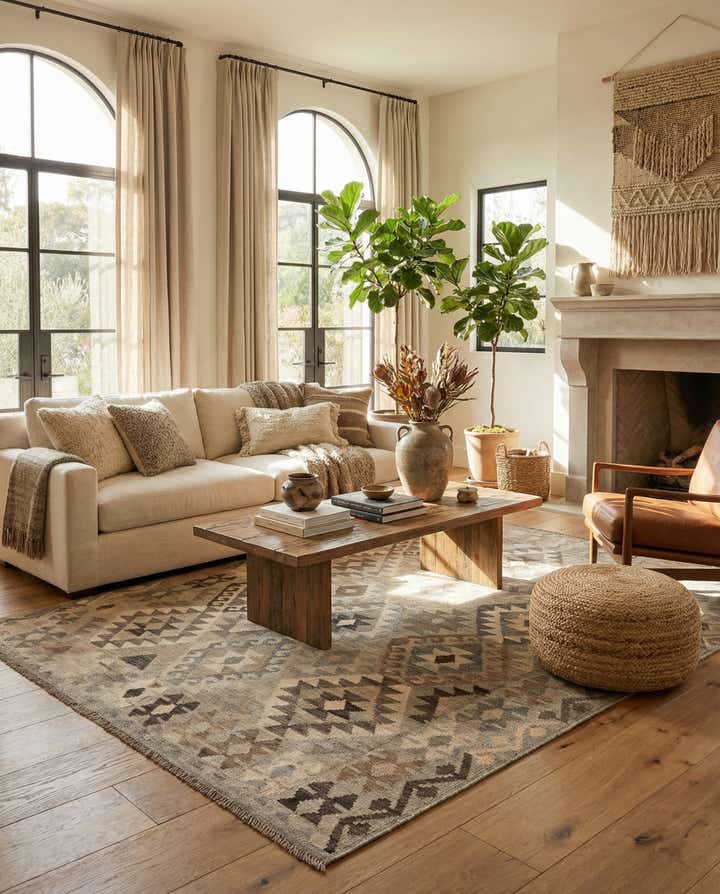 5' 9 x 7' 9 Hand Woven Kilim Maymana Wool Rug