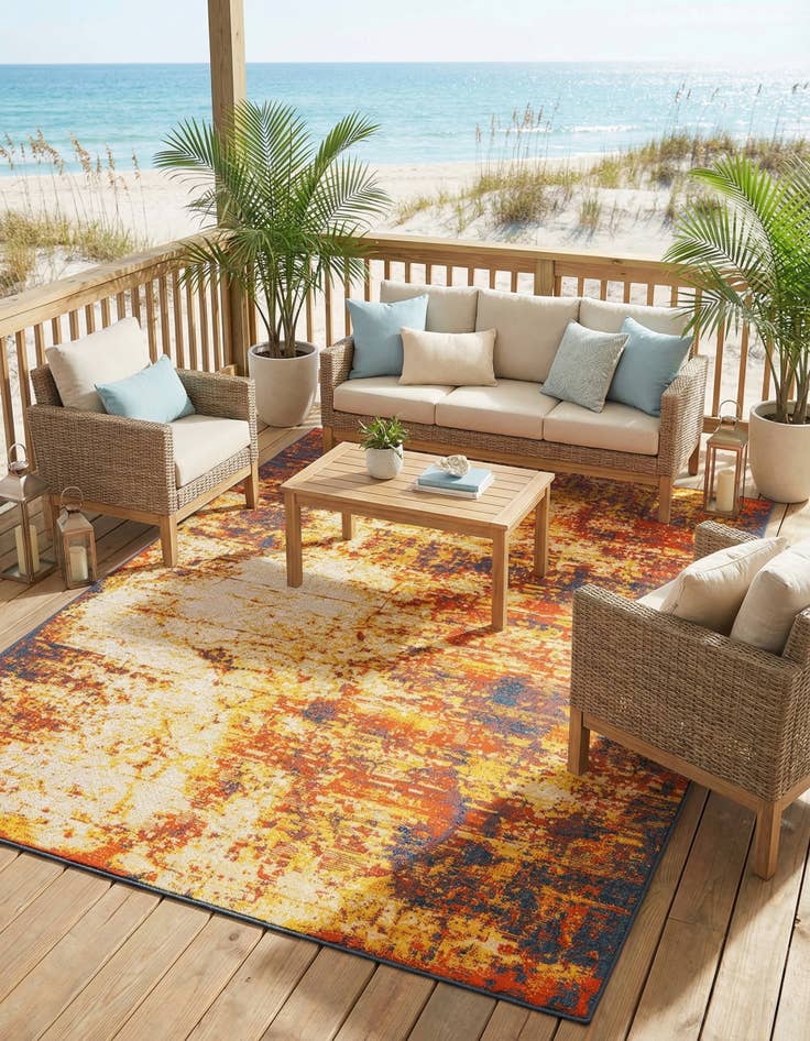Detail image of  7' 10 x 10'  Washable Coastal Indoor / Outdoor Rug