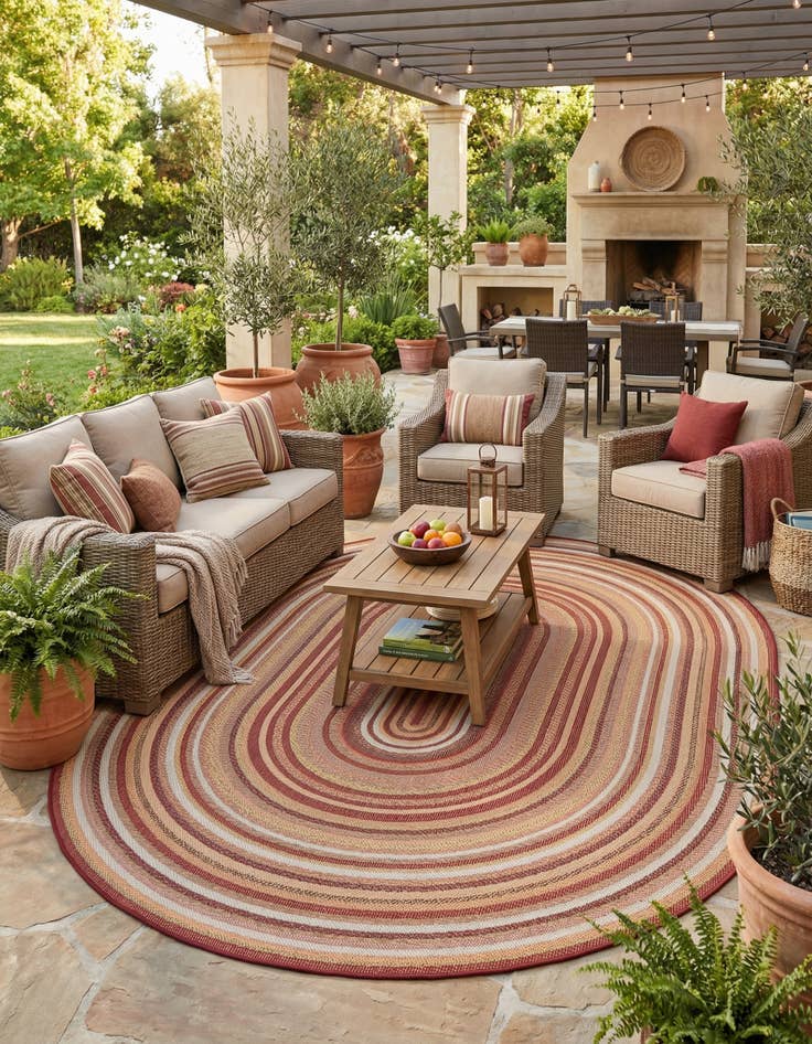 Detail image of 7' 10 x 10' Easy-Clean Baja Indoor / Outdoor Oval Rug