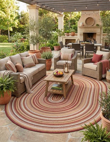 Burgundy Easy-Clean Baja Indoor / Outdoor Oval Rug