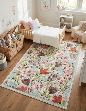 Ivory Flowers Whimsy Kids Rug