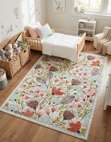 Ivory Flowers Whimsy Kids Rug