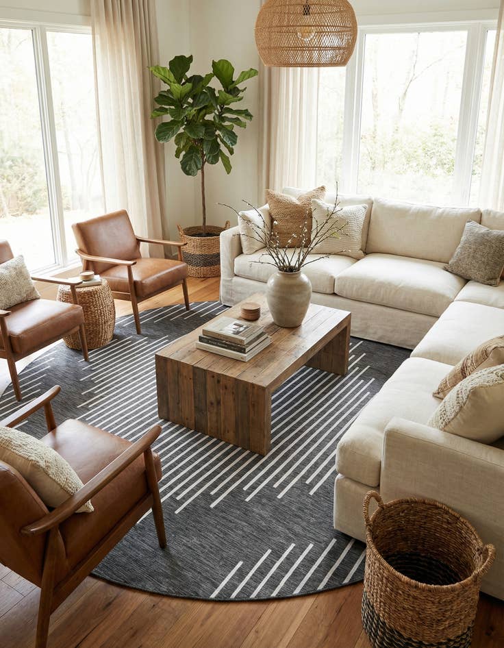 Detail image of 10' 8 x 10' 8 Easy-Clean Modern Indoor / Outdoor Round Rug