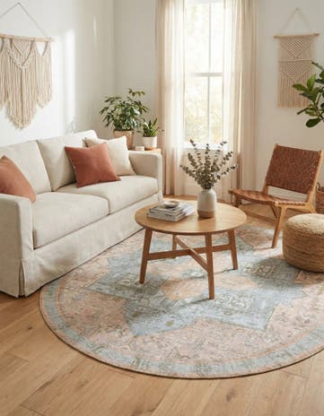 Light Brown Washable Timeless Round Rug