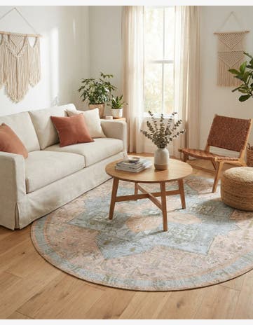 Light Brown Washable Timeless Round Rug