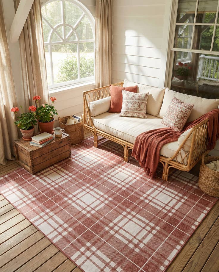Detail image of 7' 10 x 10' Easy-Clean Checkered Indoor / Outdoor Rug