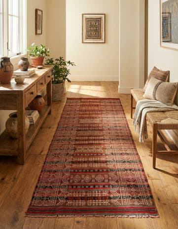 3' 9 x 10' 3 Hand Woven Kilim Fars Wool Runner Rug