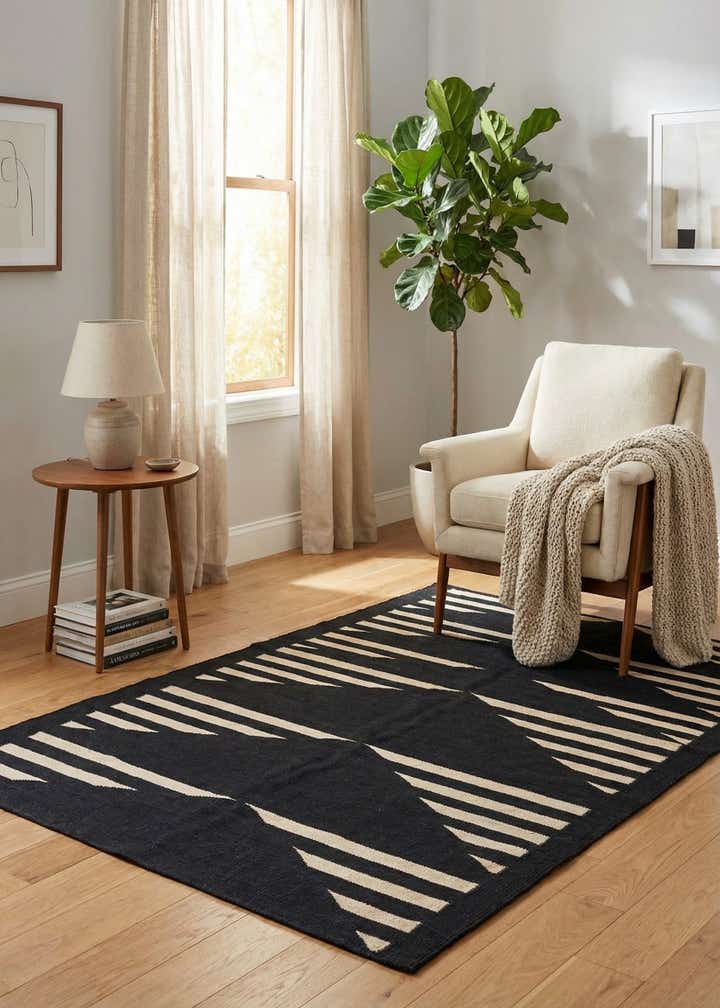 4' 1 x 5' 7 Hand Woven Kilim Modern Wool Rug