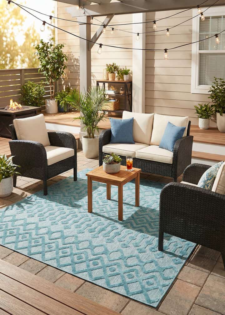 7' 10 x 7' 10 Easy-Clean Trellis Textured Indoor / Outdoor Square Rug