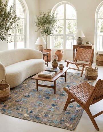 4' 8 x 7' 2 Hand Woven Kilim Suzani Wool Rug