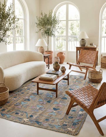 4' 8 x 7' 2 Hand Woven Kilim Suzani Wool Rug