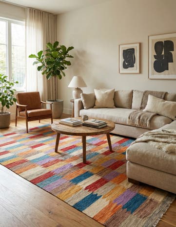 6' 7 x 9' 9 Hand Woven Kilim Modern Wool Rug