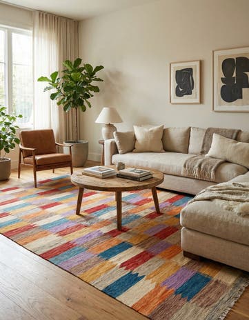 6' 7 x 9' 9 Hand Woven Kilim Modern Wool Rug
