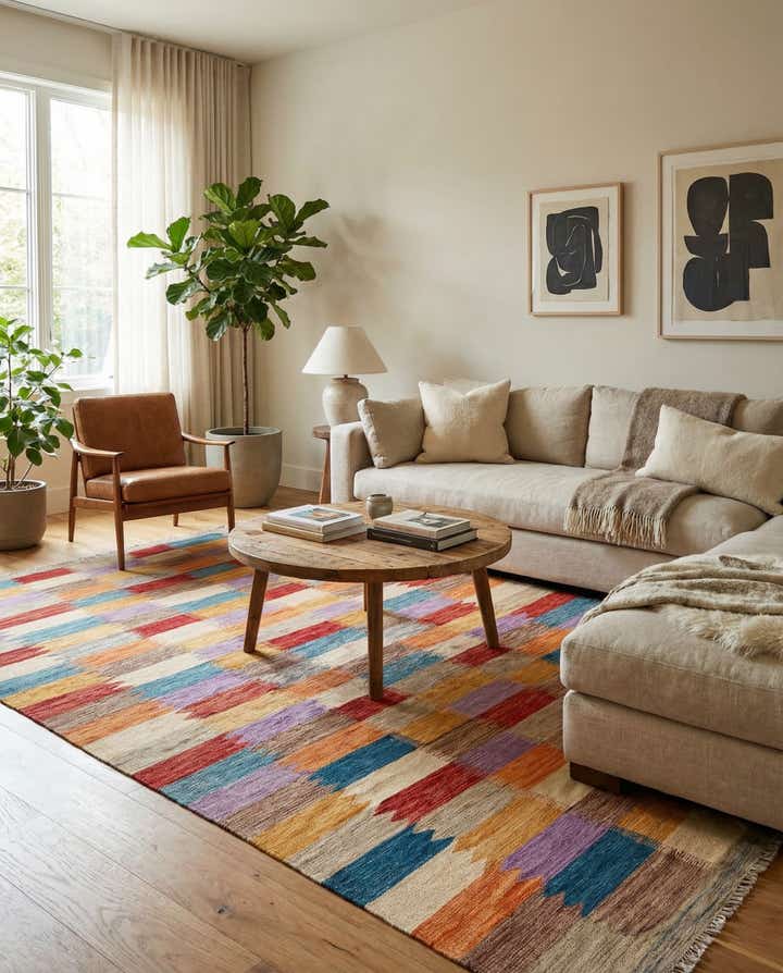 6' 7 x 9' 9 Hand Woven Kilim Modern Wool Rug