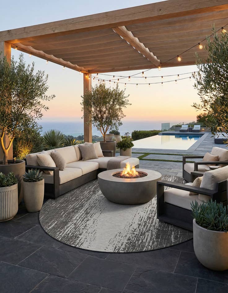 Detail image of  13' x 13'  Washable Modern Indoor / Outdoor Round Rug