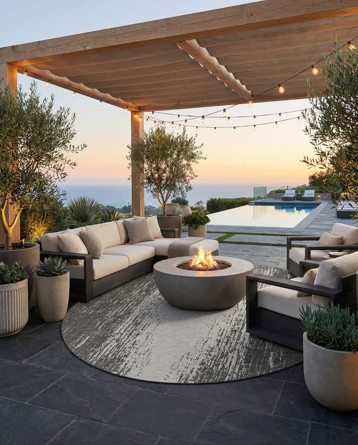 13' x 13' Easy-Clean Modern Indoor / Outdoor Round Rug