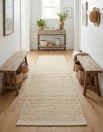 Ivory and White Hand Woven Lariat Runner Rug