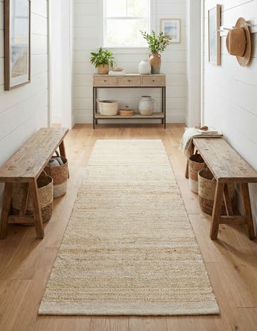 Ivory and White Hand Woven Lariat Runner Rug