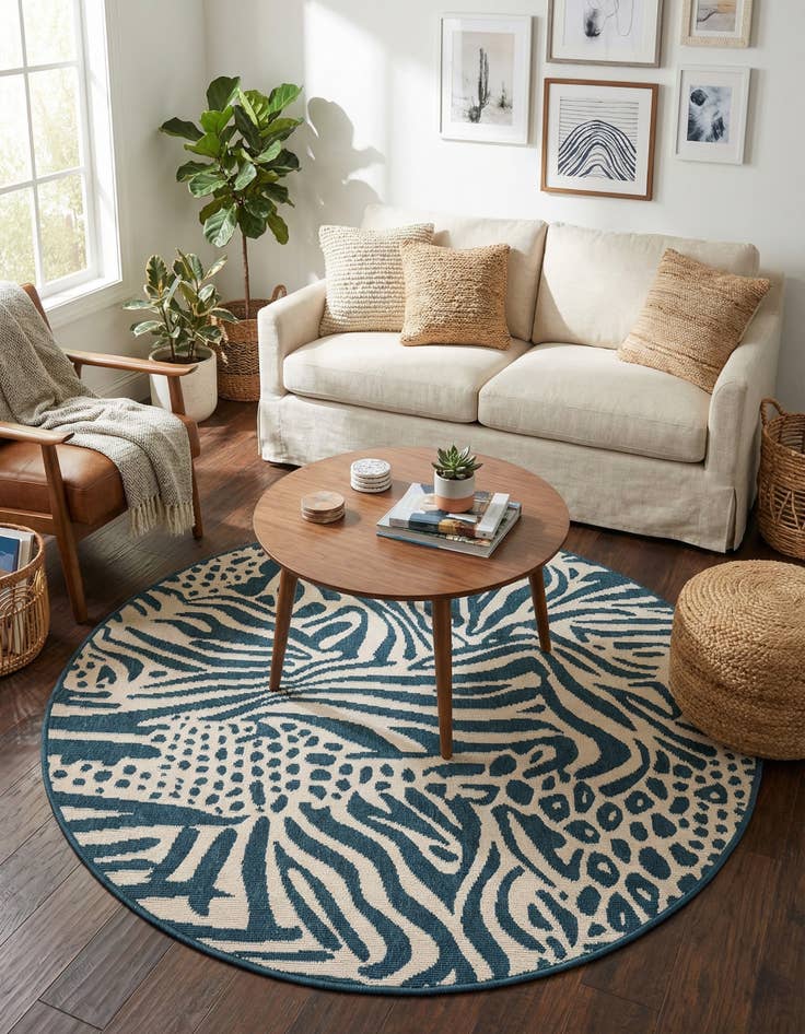 Detail image of 4' x 4'  Washable Safari Indoor / Outdoor Round Rug