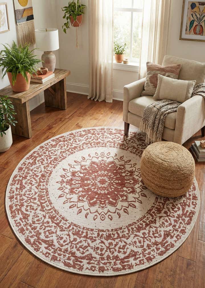 6' x 6' Easy-Clean Traditional Indoor / Outdoor Round Rug